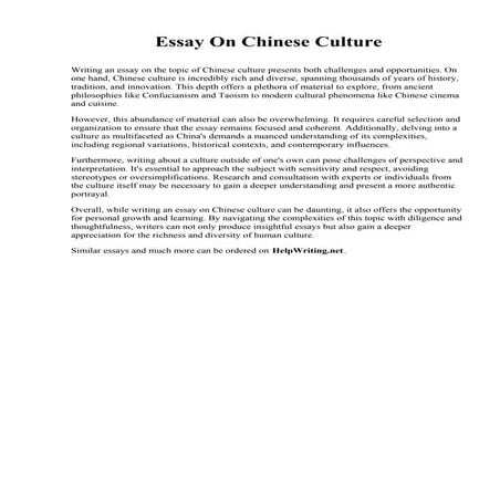 Essay On Chinese Culture. University of Toledo