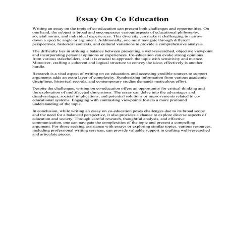 Essay On Co Education. Essay on Co-Education  Advantages and disadvantages of...