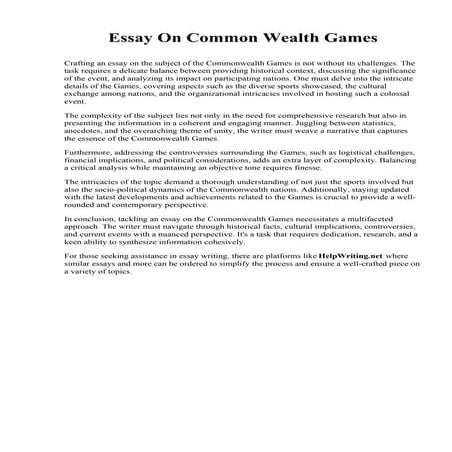 Essay On Common Wealth Games. Southern University Law Center