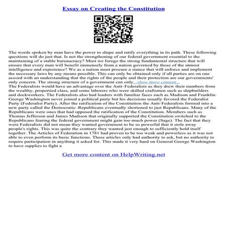 Articles Of Confederation Vs Constitution Essay | PDF