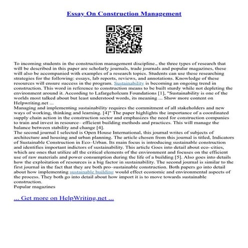 Essay On Construction Management