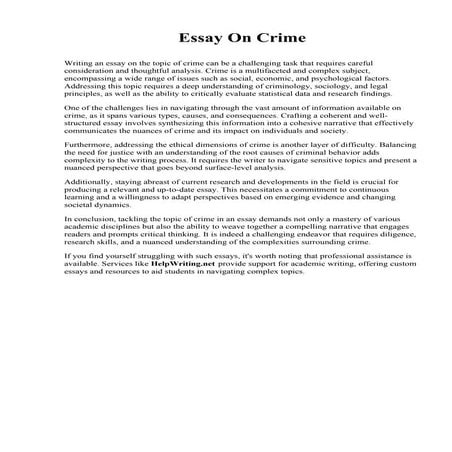 Essay On Crime. Oak Hills Christian College
