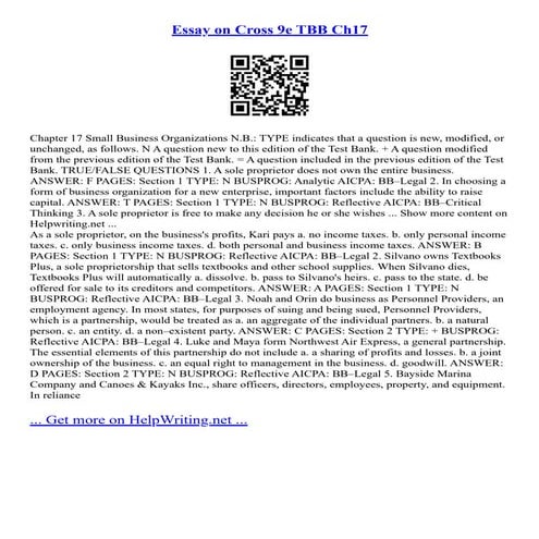 Essay On Cross 9E TBB Ch17