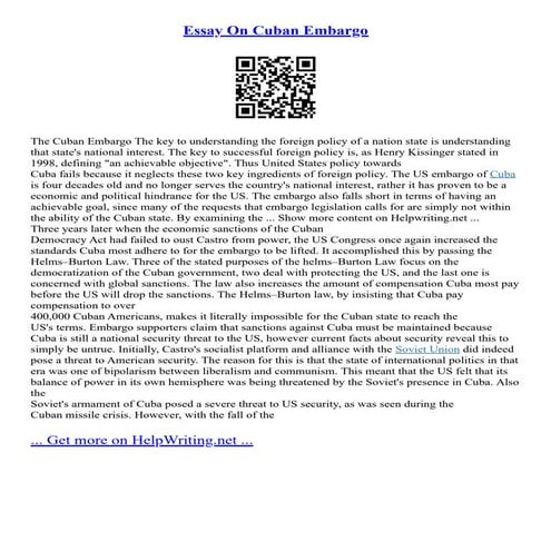 Essay On Cuban Embargo
