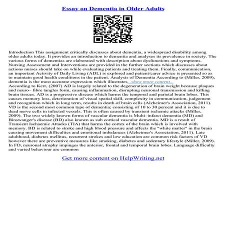 Essay On Dementia