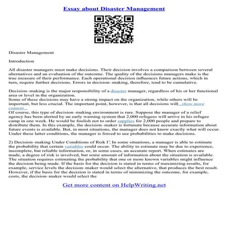 Essay On Disaster Management