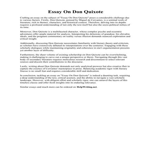 Essay On Don Quixote. Don Quixote reflection Essay Example  Topics and Well Written Essays ...
