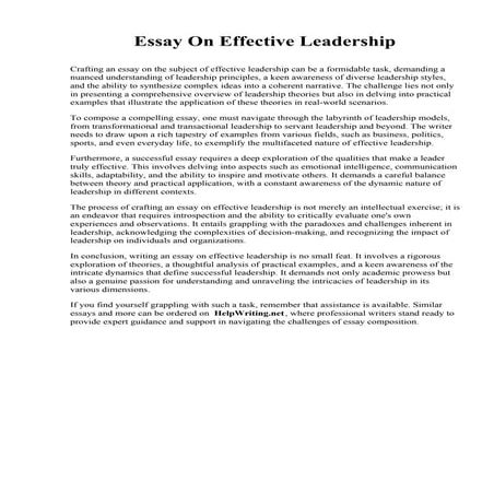 Essay On Effective Leadership. Antigua College International