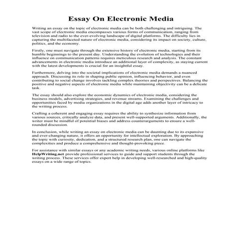 Essay On Electronic Media. Electronic Media Use Essay