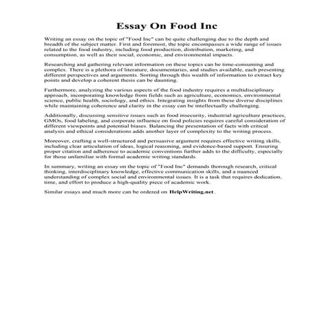 Essay On Food Inc. Reflection Paper: Organic Foods Free Essay Example