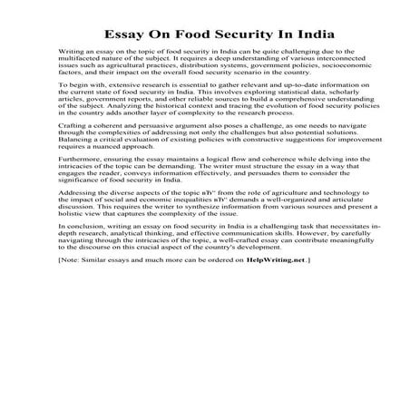 Essay On Food Security In India | PDF