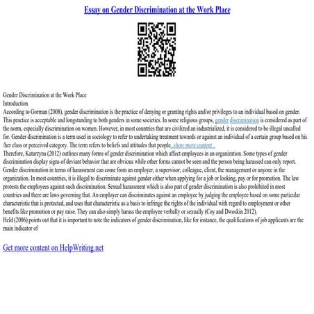 Essay On Gender Discrimination At The Work Place | PPT