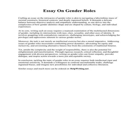 Essay On Gender Roles. Florida Institute of Technology