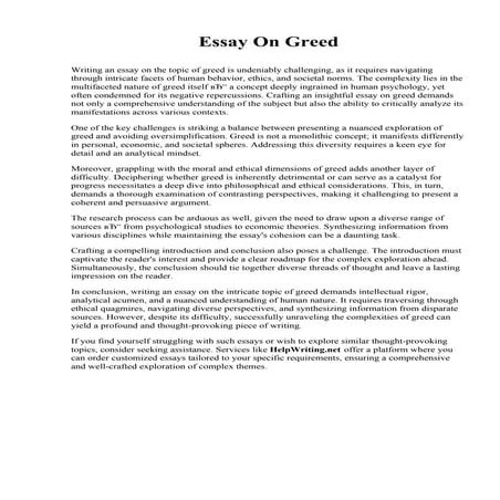 Essay On Greed. Manchester Community College (Connecticut)