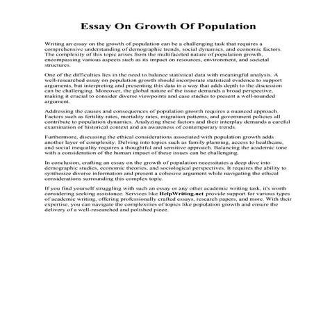 Essay On Growth Of Population. DePaul University