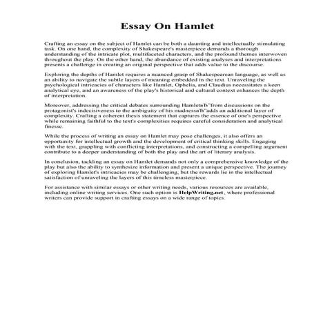 Essay On Hamlet. College of the Redwoods