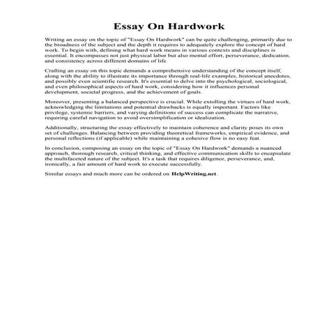 Essay On Hardwork. Narrative Essay: Hard work leads to success essay