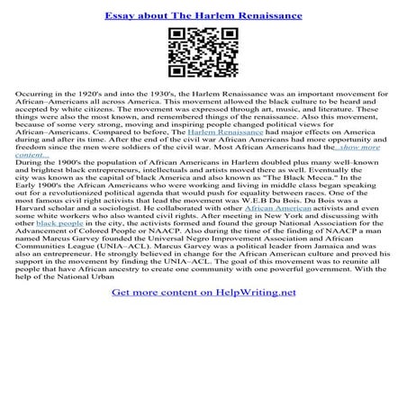 Essay On Harlem Renaissance