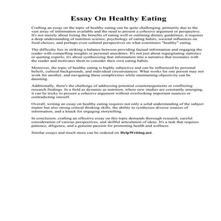 Essay On Healthy Eating. What Is Healthy Benefits Plus