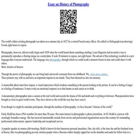 Essay On History Of Photography