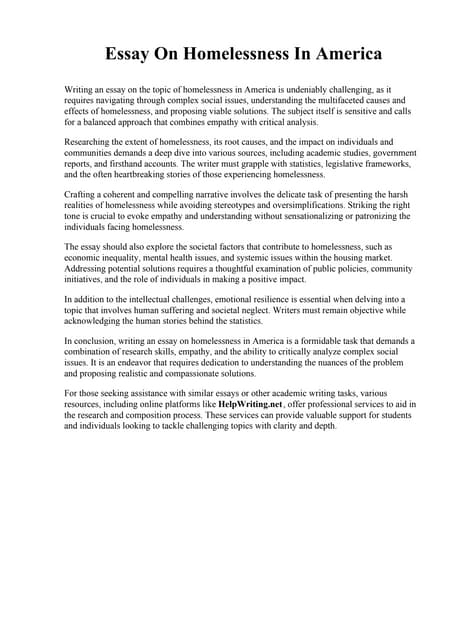 Persuasive Speech About Homelessness Essay On Homelessness In America. Harris-Stowe State University | PDF