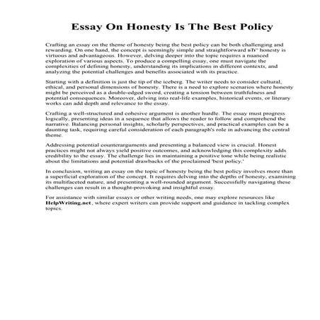Essay On Honesty Is The Best Policy. Henry H. Wells Middle School