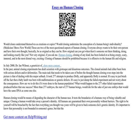 Human Cloning Essay | PDF
