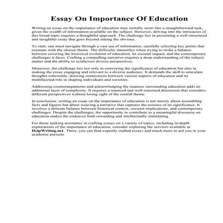 Essay On Importance Of Education. The Importance of Education - Essay - Studi...