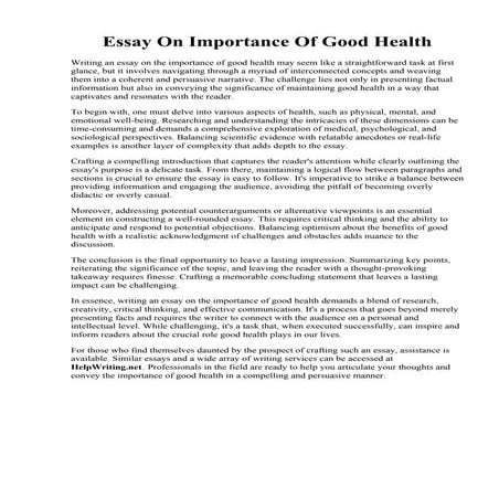 Essay On Importance Of Good Health. Healthy food essay for students  Essay on...