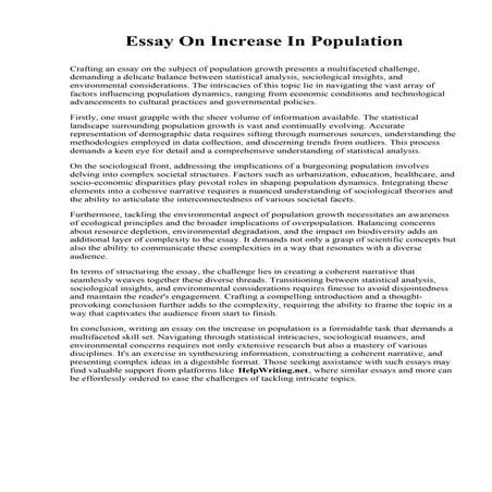 Essay On Increase In Population. The Institute of World Politics