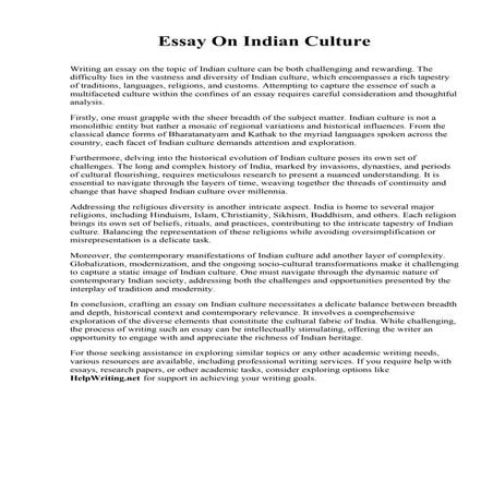 Essay On Indian Culture. Visual College of Art and Design