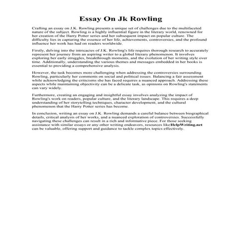 Essay On Jk Rowling. JK Rowling. J. K. Rowling: By the Book - The New York Times