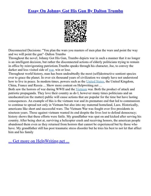 Essay On Johnny Got His Gun By Dalton Trumbo