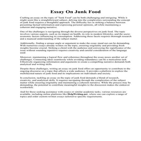 Essay On Junk Food | PDF