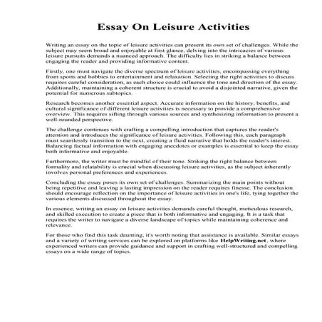 Essay On Leisure Activities. Dakota State University