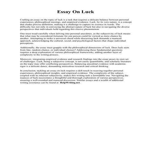 Essay On Luck. West Kentucky Community and Technical College