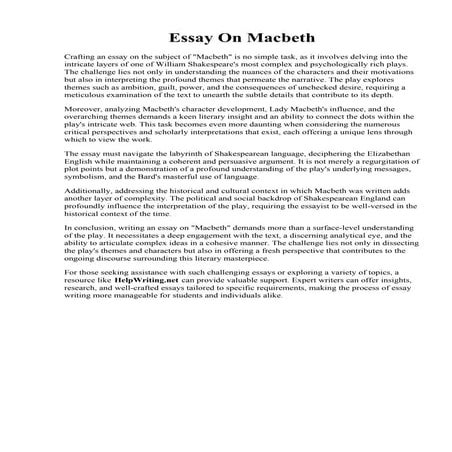 Essay On Macbeth.pdfEssay On Macbeth. macbeth essay  Macbeth essay, Essay outline, Literary essay