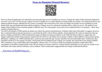 Essay On Managing Financial Resource