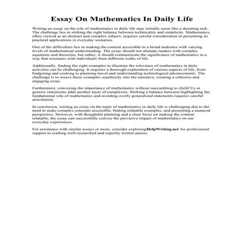 Essay On Mathematics In Daily Life. Mathematics In Our Daily Life / Importanc...