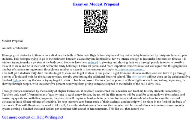 Essay On Modest Proposal | PPT
