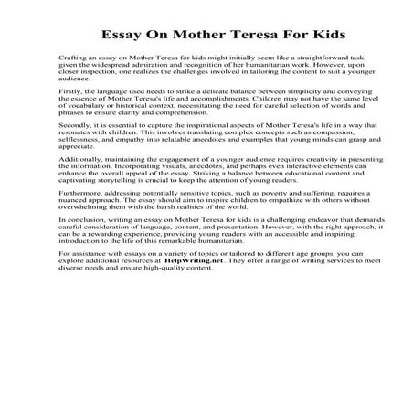 Essay On Mother Teresa For Kids. Maria College