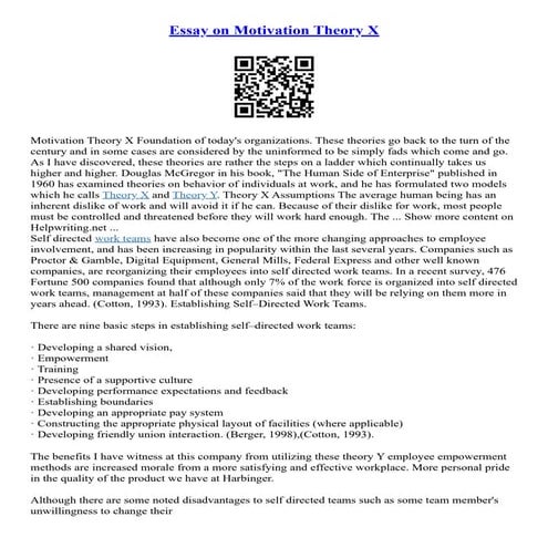 Essay On Motivation Theory X