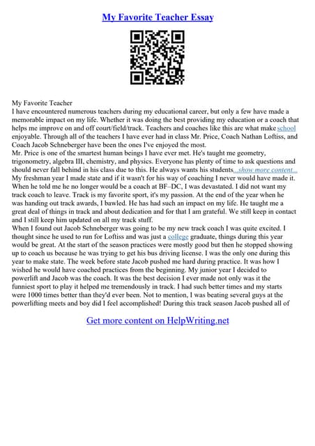 Essay About My Favourite Teacher Pdf