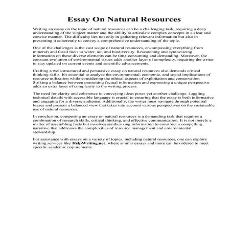 Essay On Natural Resources. Consumption Of Natural Resources Free Essay Example