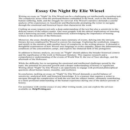 Essay On Night By Elie Wiesel