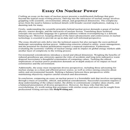 Essay On Nuclear Power