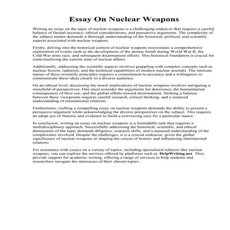 Essay On Nuclear Weapons
