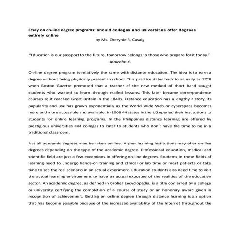 Essay on on line degree programs