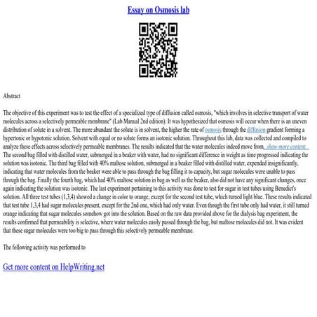 Essay On Osmosis Lab