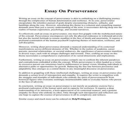 Essay On Perseverance. University of Houston-Downtown